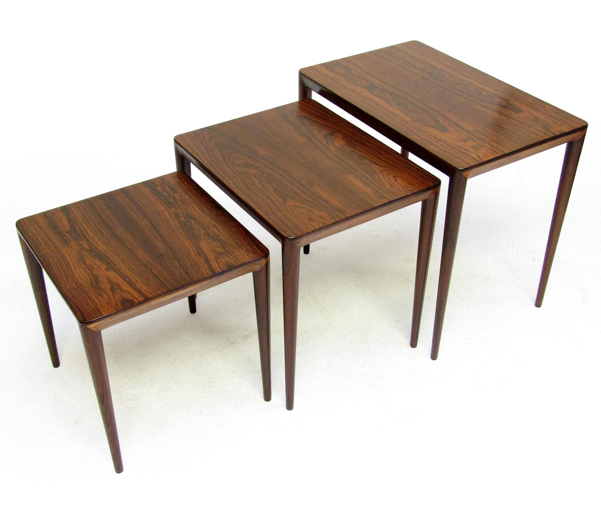 Three Danish 1960s Nesting Tables In Rosewood By Erik Riisager Hansen For Haslev For Sale 3