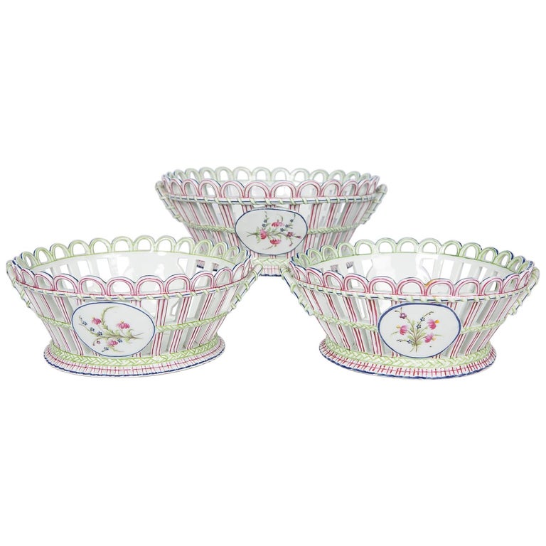 Three Niderviller Antique Porcelain OpenWork Baskets For Sale at 1stdibs