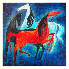 Three Noble Horses, Limited Edition Serigraph on Paper, 1993, Eyvind Earle