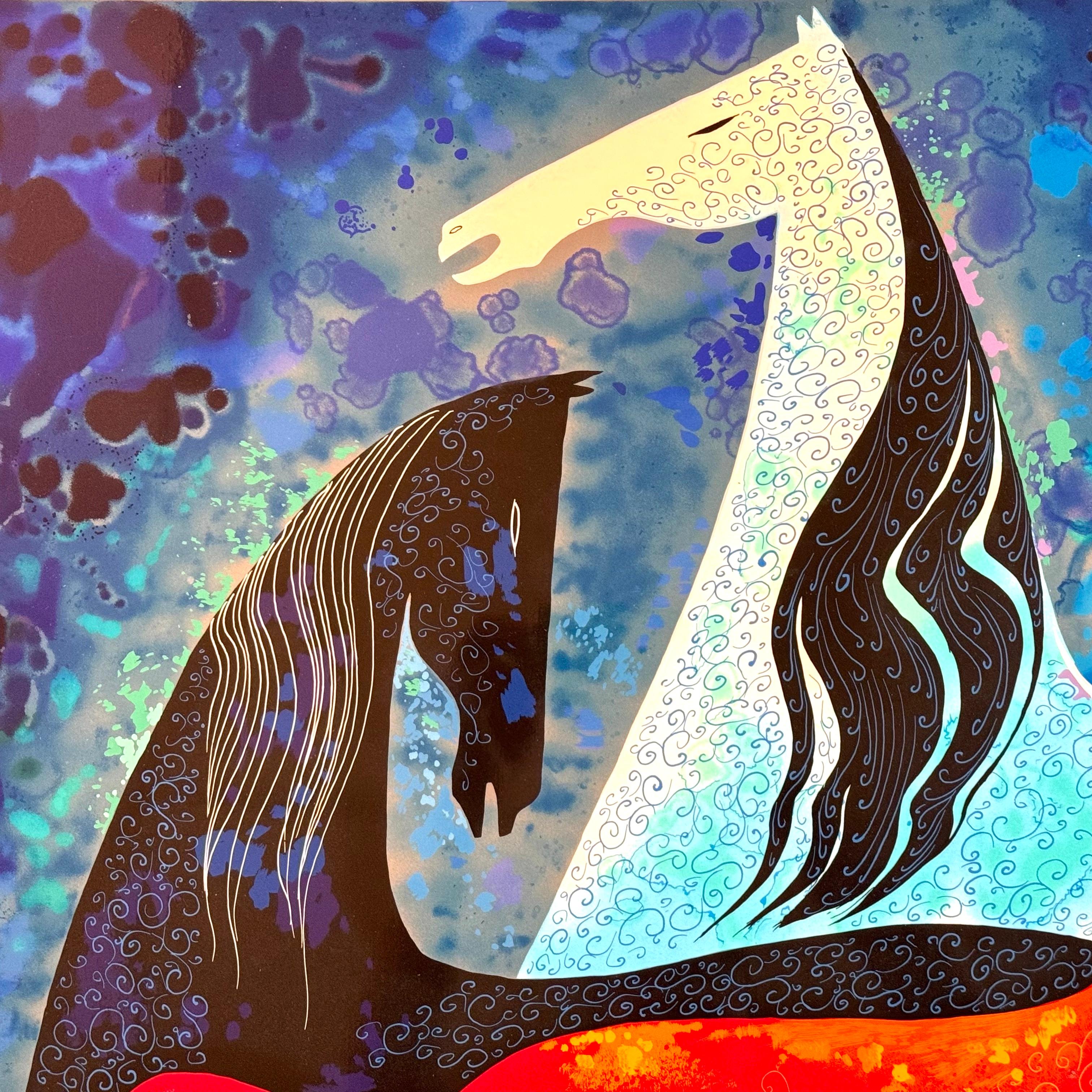 Three Noble Horses, Limited Edition Serigraph on Paper, 1993, Eyvind Earle In Good Condition For Sale In Sacramento, CA