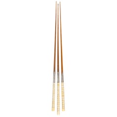 Three Oak, Silver and Ivory Trophy Billiard Cues