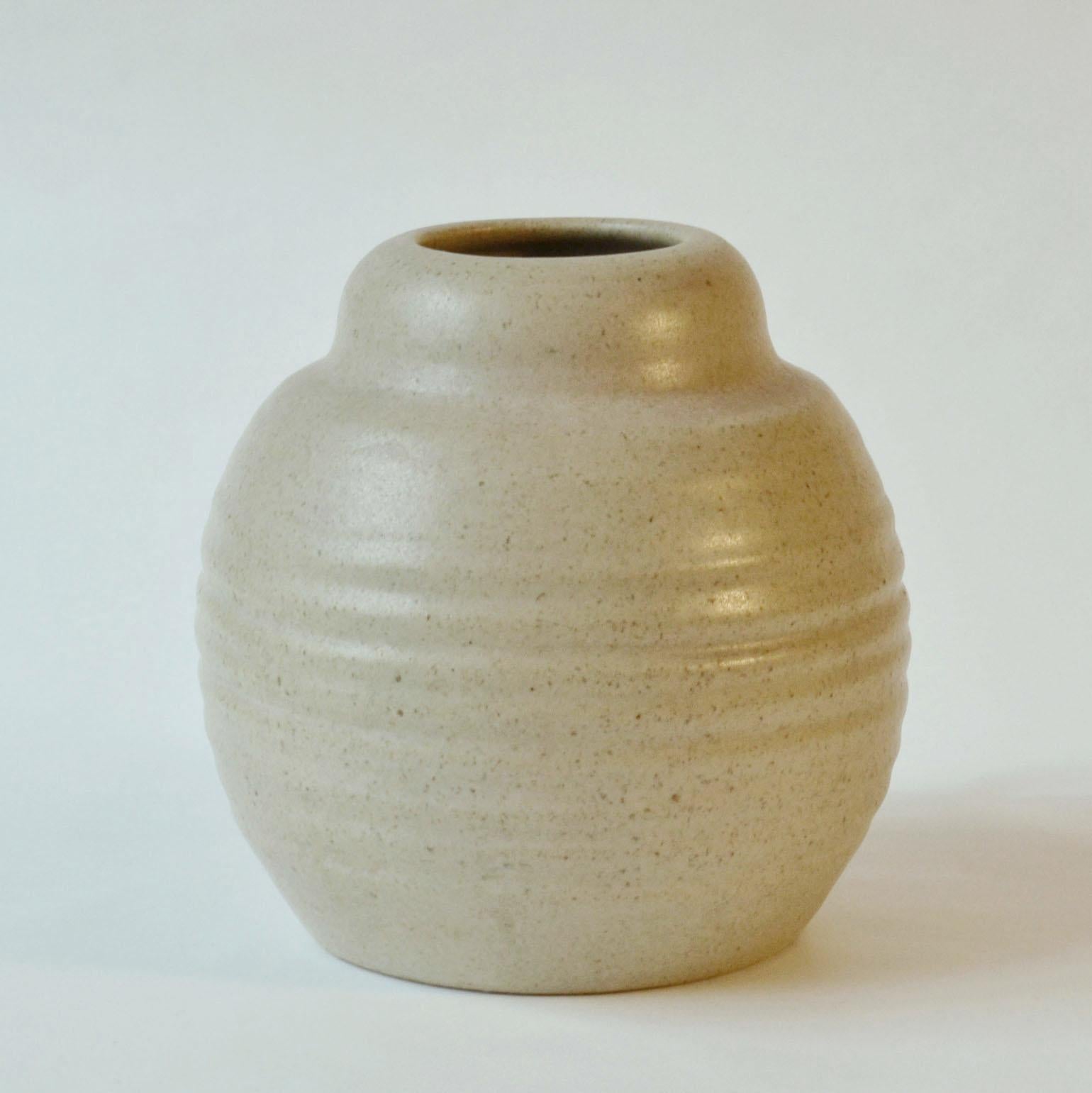 Mid-Century Modern Three Off White Ceramic Studio Pottery Vases For Sale