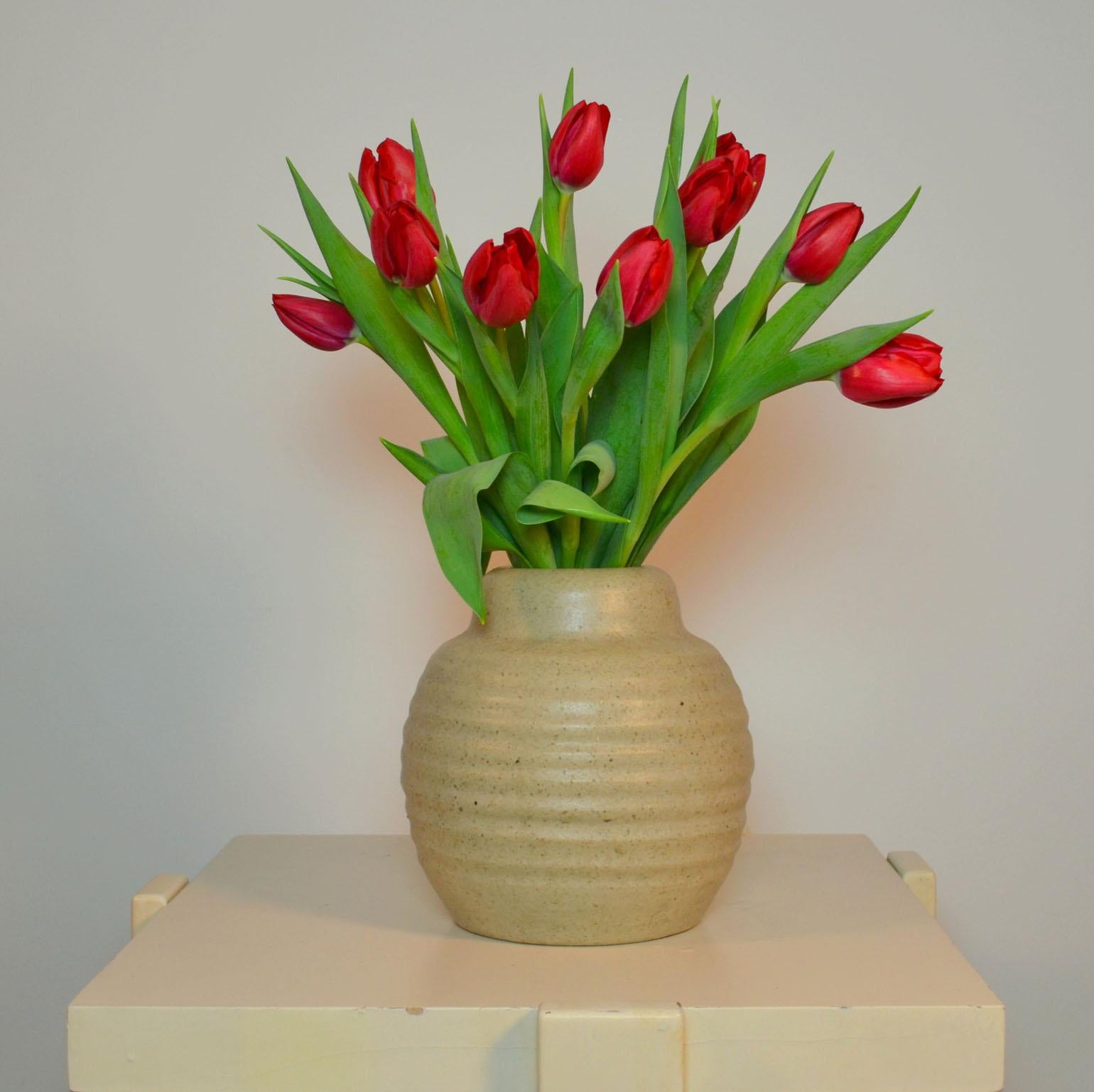 Dutch Three Off White Ceramic Studio Pottery Vases For Sale
