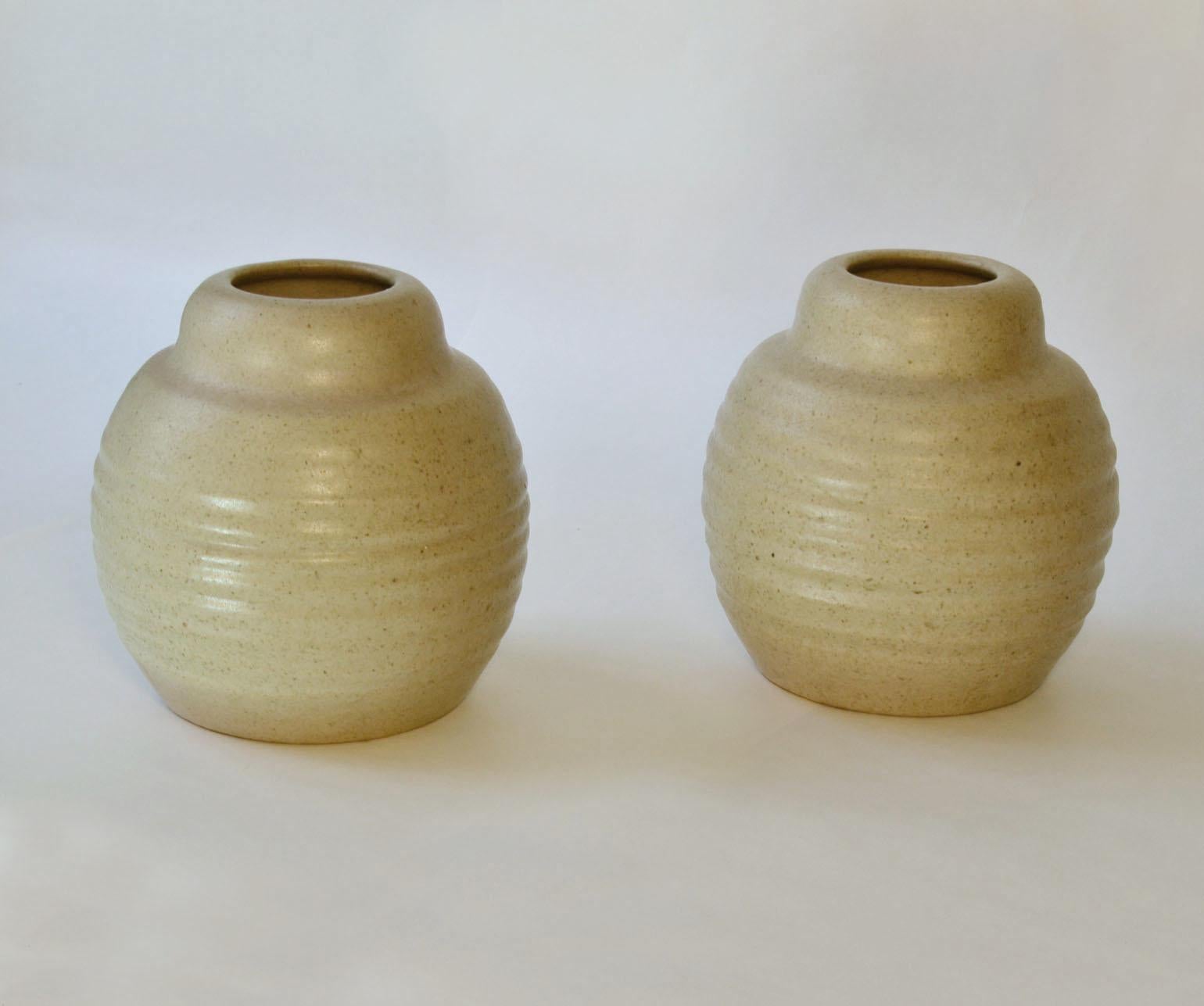 Glazed Three Off White Ceramic Studio Pottery Vases For Sale