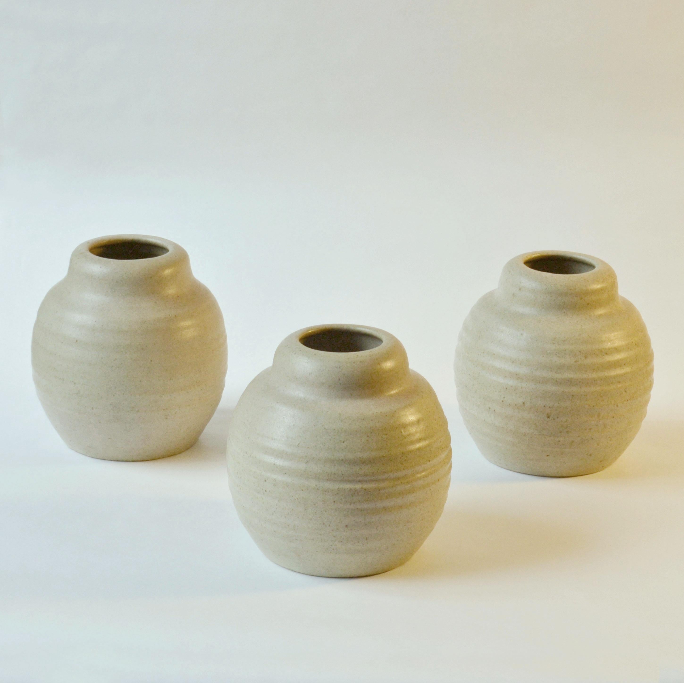 Three Off White Ceramic Studio Pottery Vases For Sale 1