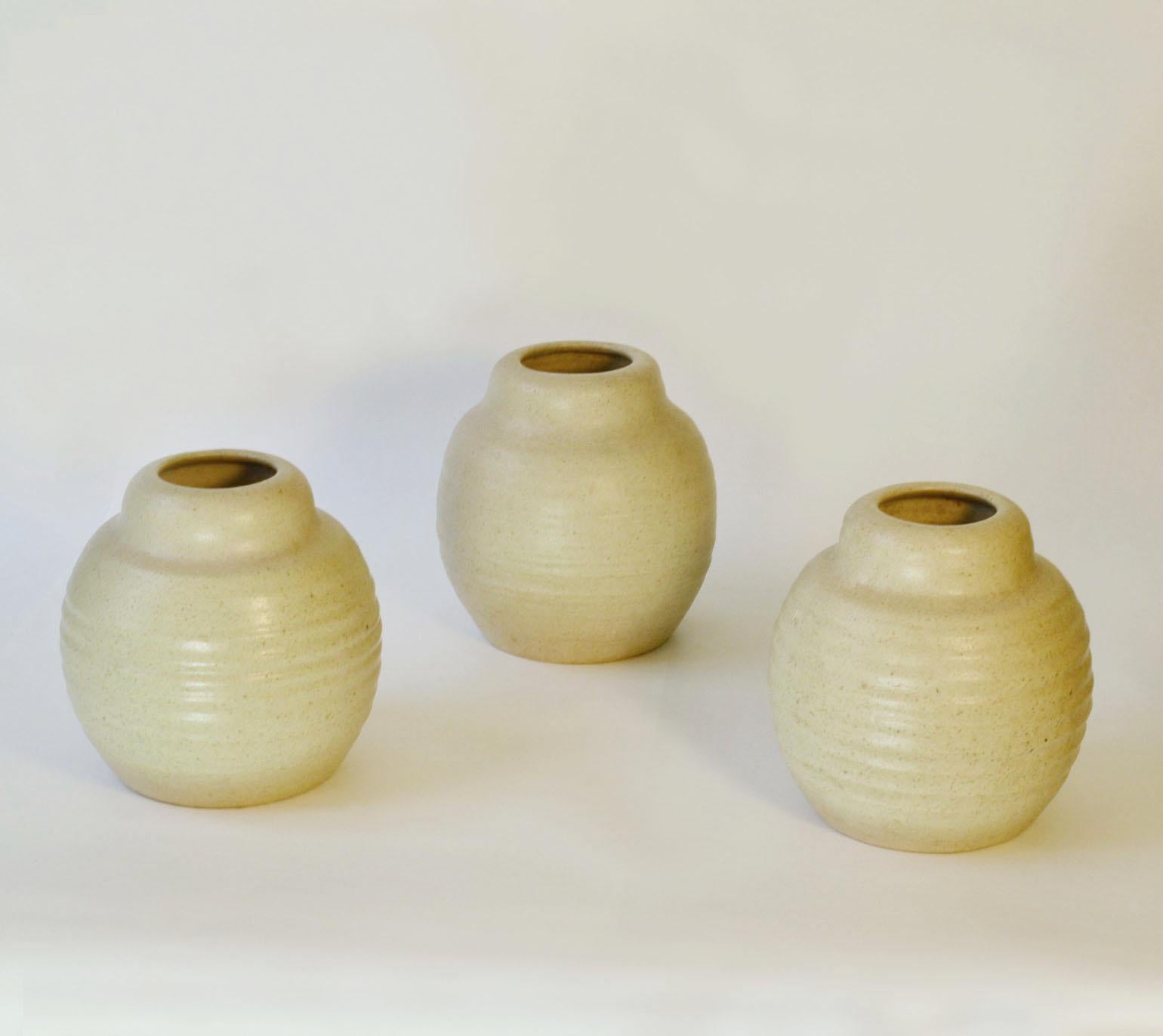 Three Off White Ceramic Studio Pottery Vases For Sale 2