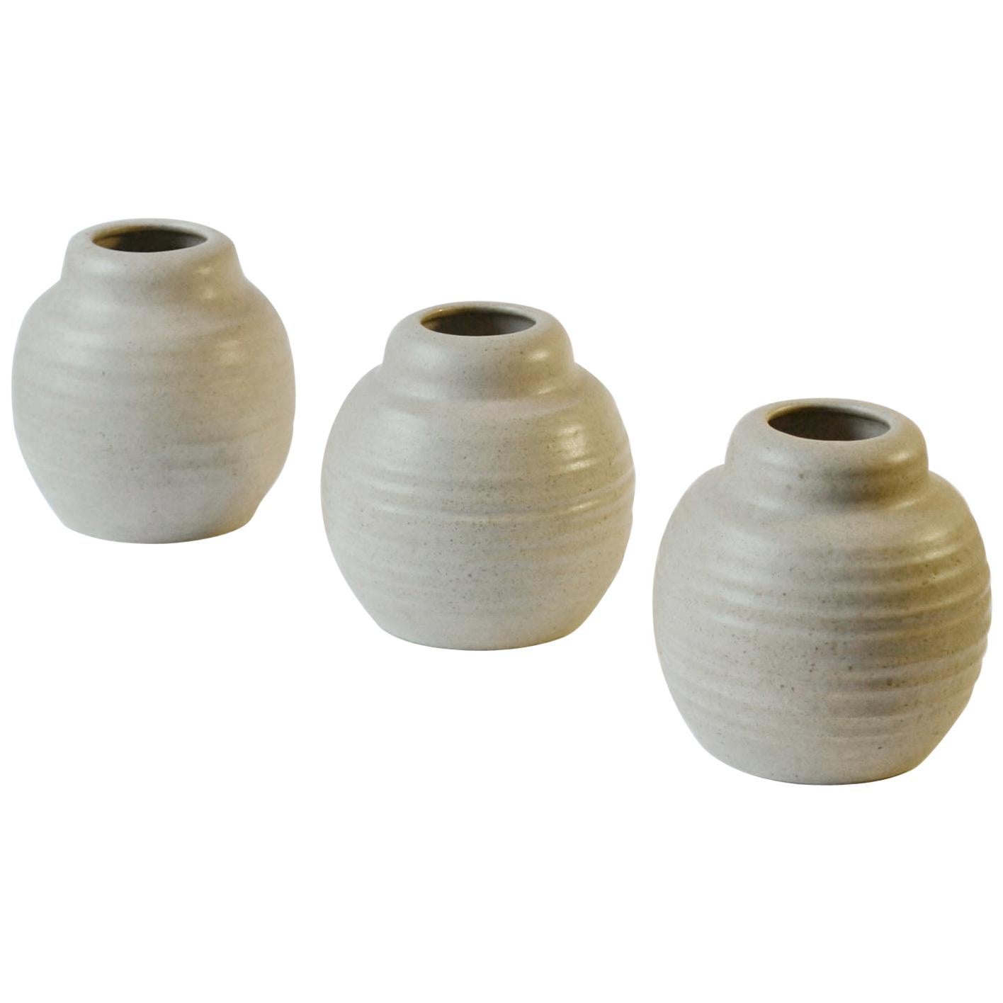 Three Off White Ceramic Studio Pottery Vases