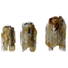 Three of vintage hand blown Murano glass wall lamps, Italy 1960s