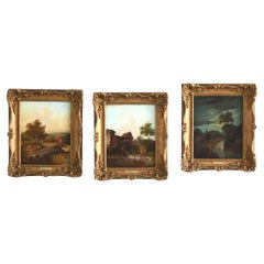 Tre dipinti a olio su tela di C. Morris intitolati Morning, Noon & Night, incorniciati
