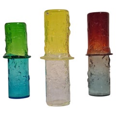 Set of Three Oiva Toikka N480  "Bambu" Coloured Glass Vases, Nuutajärvi 1960s