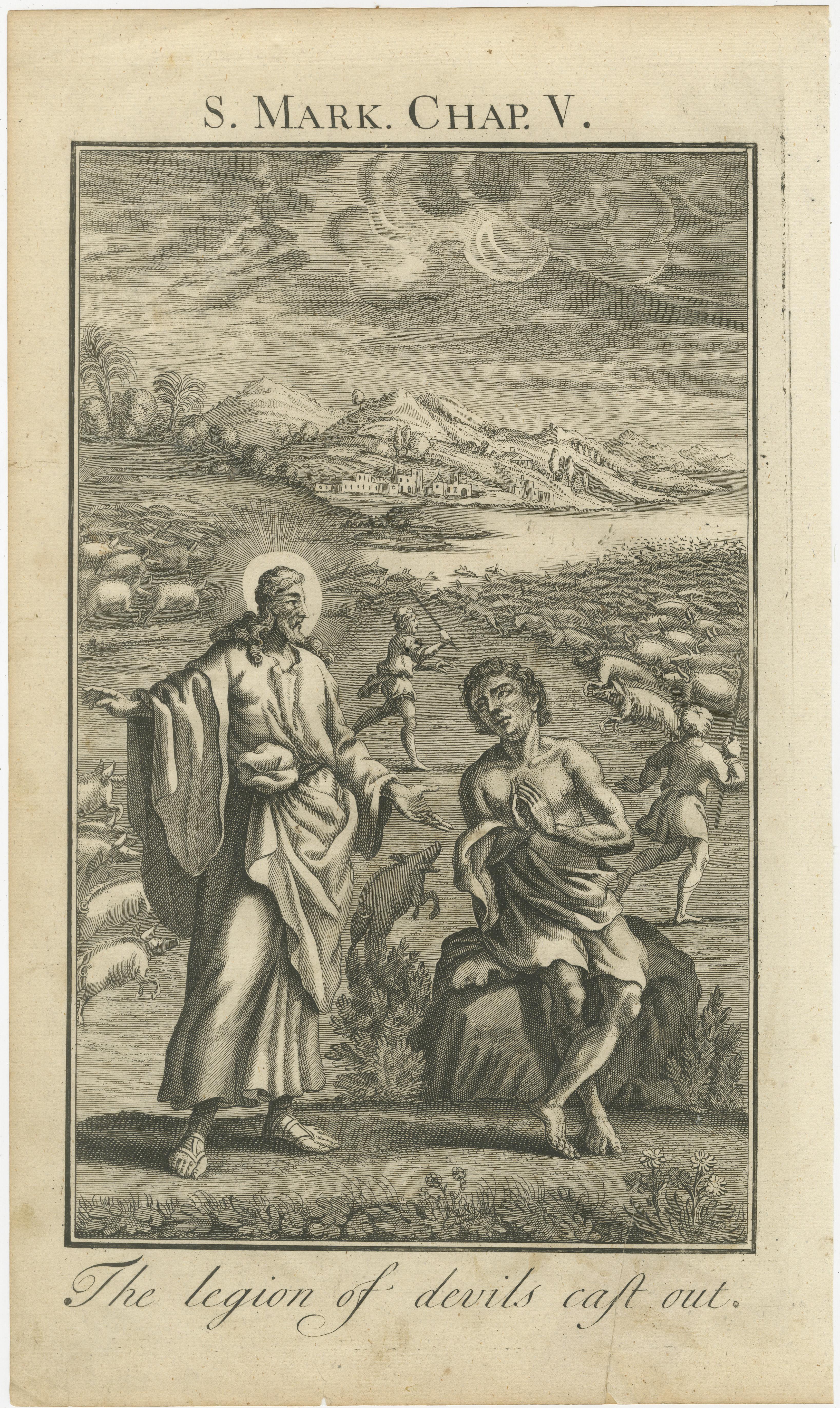 Inglese Tre antiche incisioni - Scene evangeliche e apostoli dal racconto di San Marco, 1735 in vendita