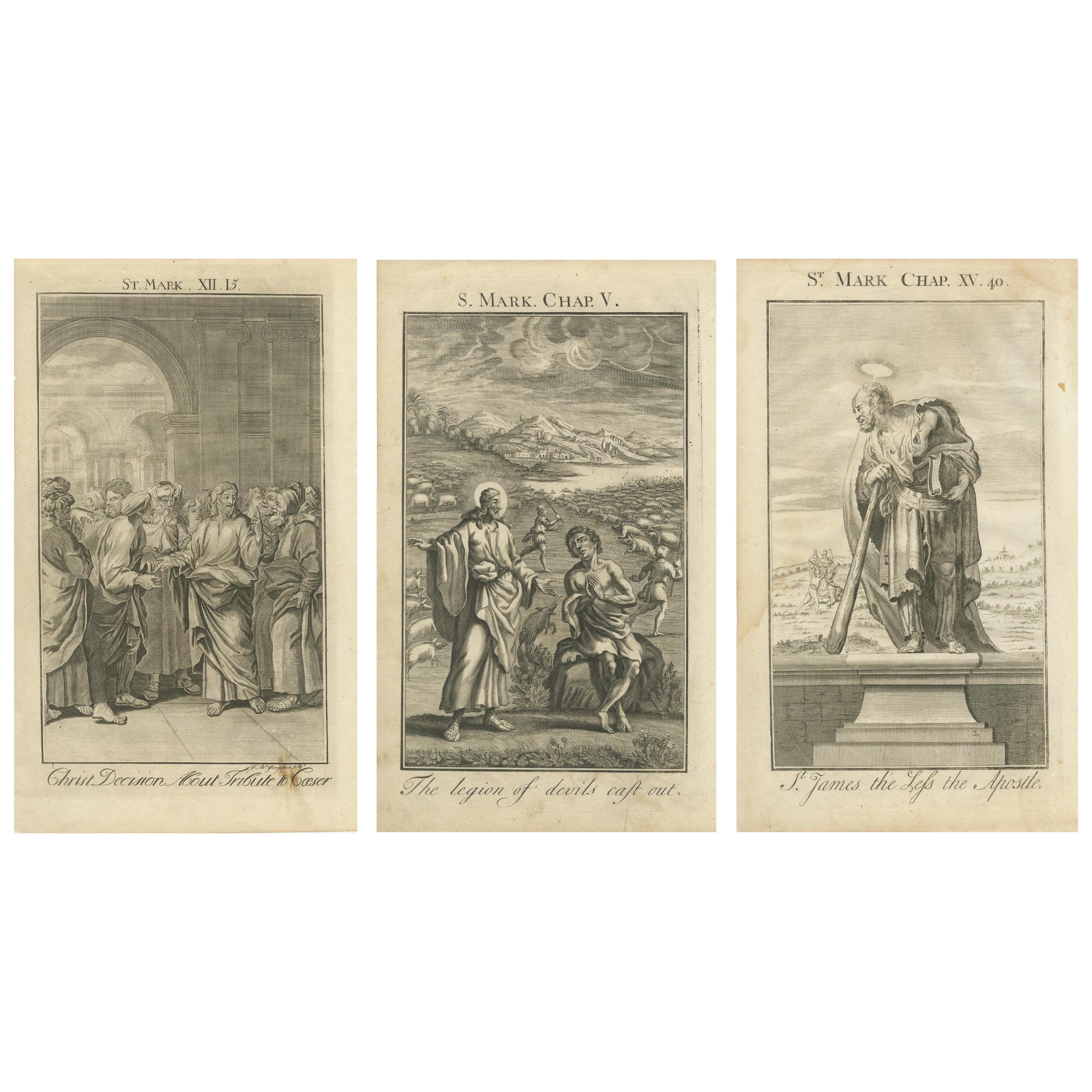 Drei alte Stiche - Evangelienszenen und Apostel aus dem Markusbericht, 1735
