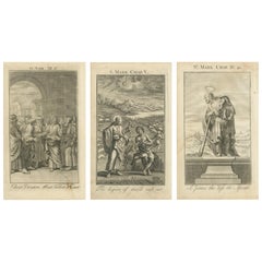 Tres grabados antiguos - Escenas evangélicas y Apóstoles del relato de San Marcos, 1735