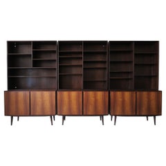 Three Omann Jun Mid-century Danish Cabinets with Bookcase Hutches, Wallunit
