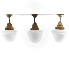 Three Opaline and Brass Ceiling Lights, BAG Turgi, Switzerland, 1930's