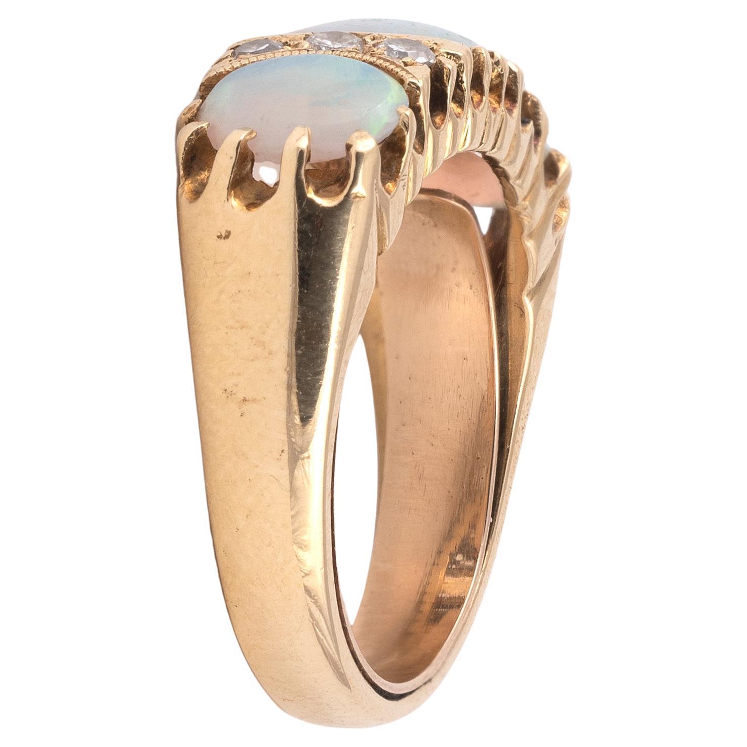 Art Nouveau An Edwardian Opal And Diamond Half Hoop Ring For Sale