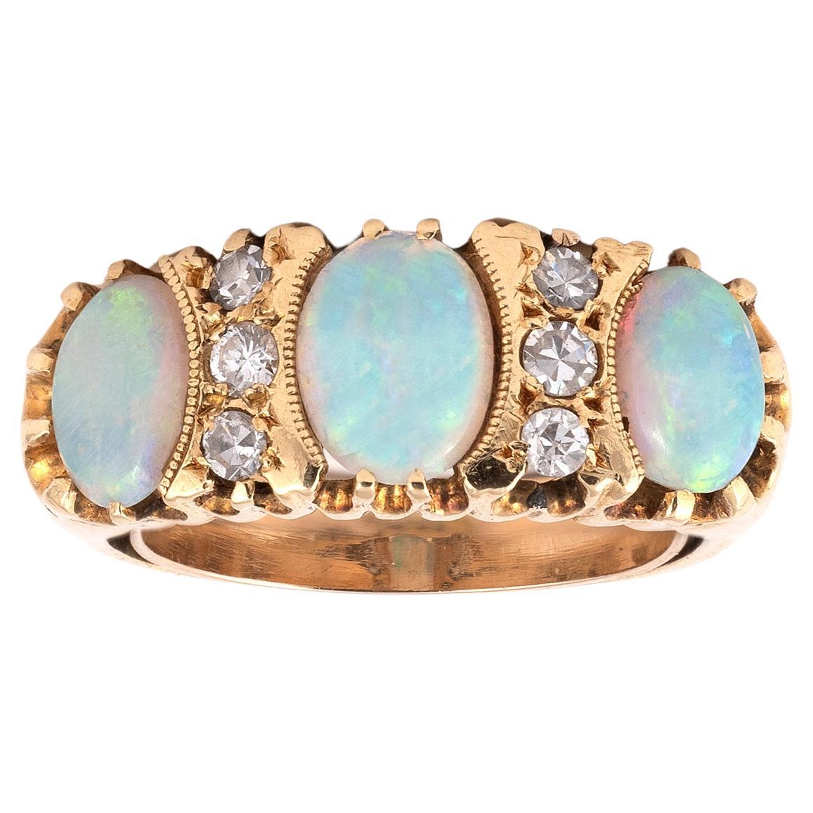An Edwardian Opal And Diamond Half Hoop Ring For Sale