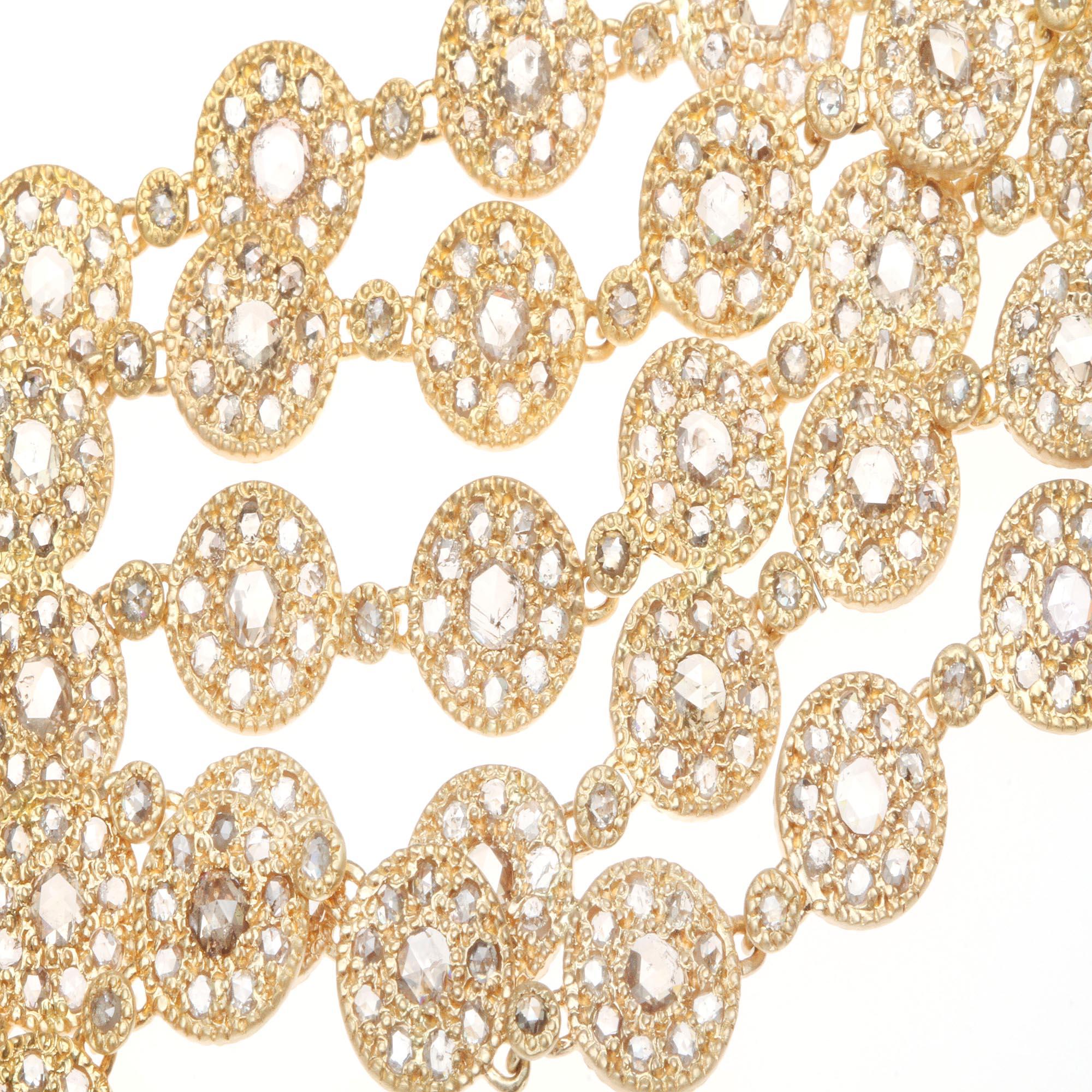 Three Diamond Opera Link Bracelet Set in 20 karat Yellow Gold with 9.13-carat Rose-Cut Diamonds.