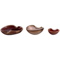 Vintage Three Organically Shaped Murano Bowls in Mouth Blown Art Glass, Italian Design