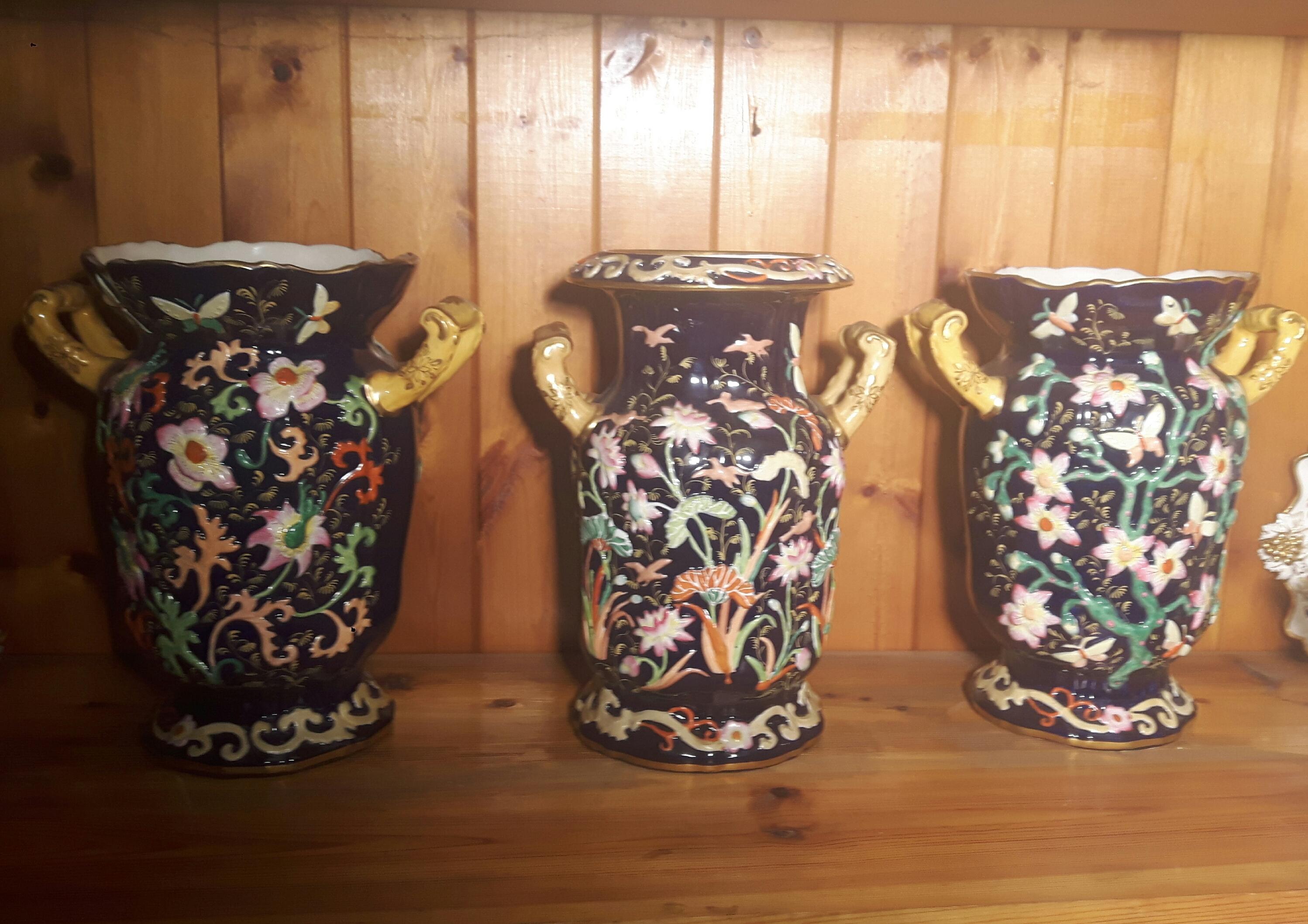 Glazed Three Oriental Style English Vases For Sale