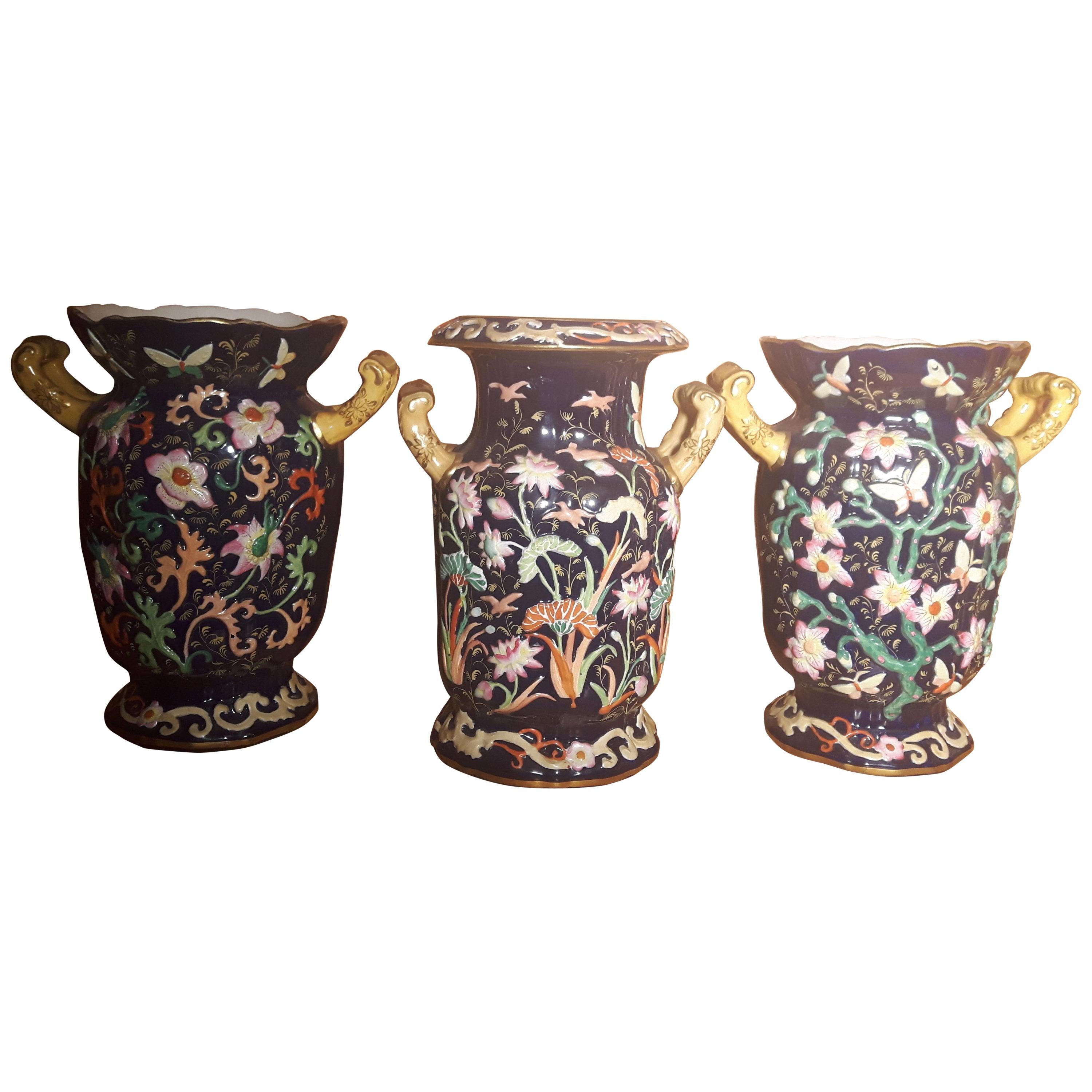 Three Oriental Style English Vases For Sale