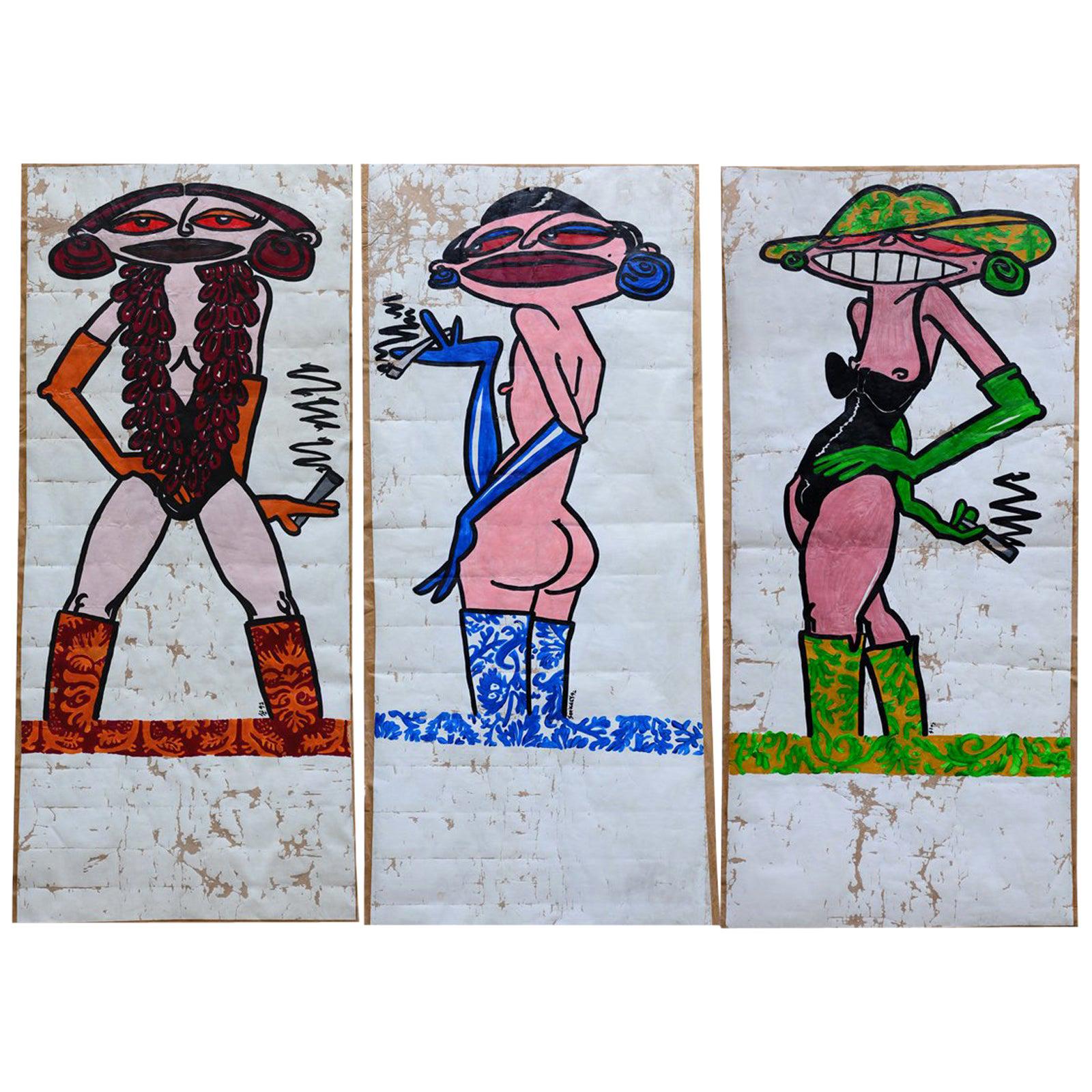 Three Original 1992 P. Szekely Paintings for Emilio Pucci For Sale