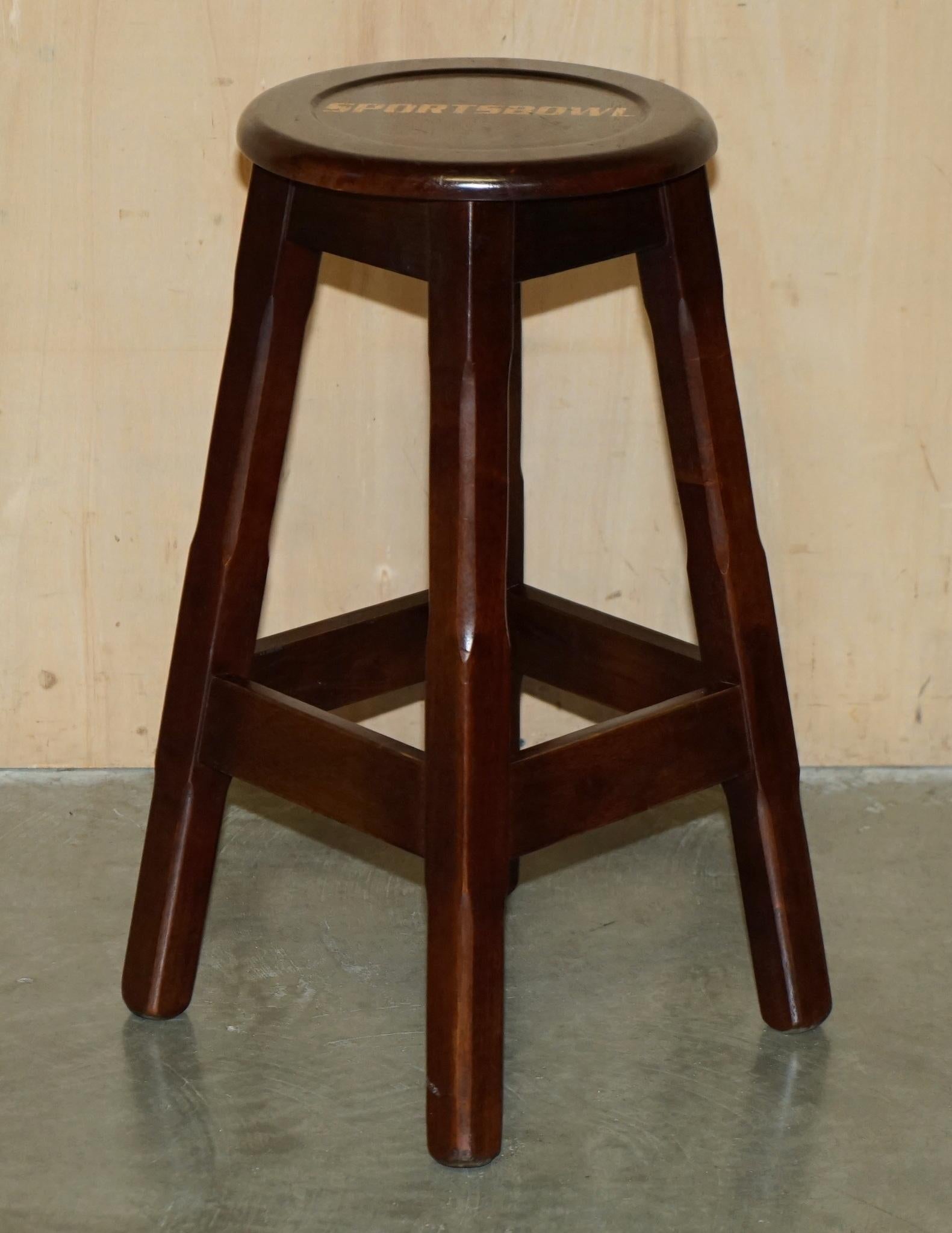 THREE ORIGINAL AMERICAN SPORTS BOWL KiTCHEN BAR PUB STOOLS IN HARDWOOD For Sale 3