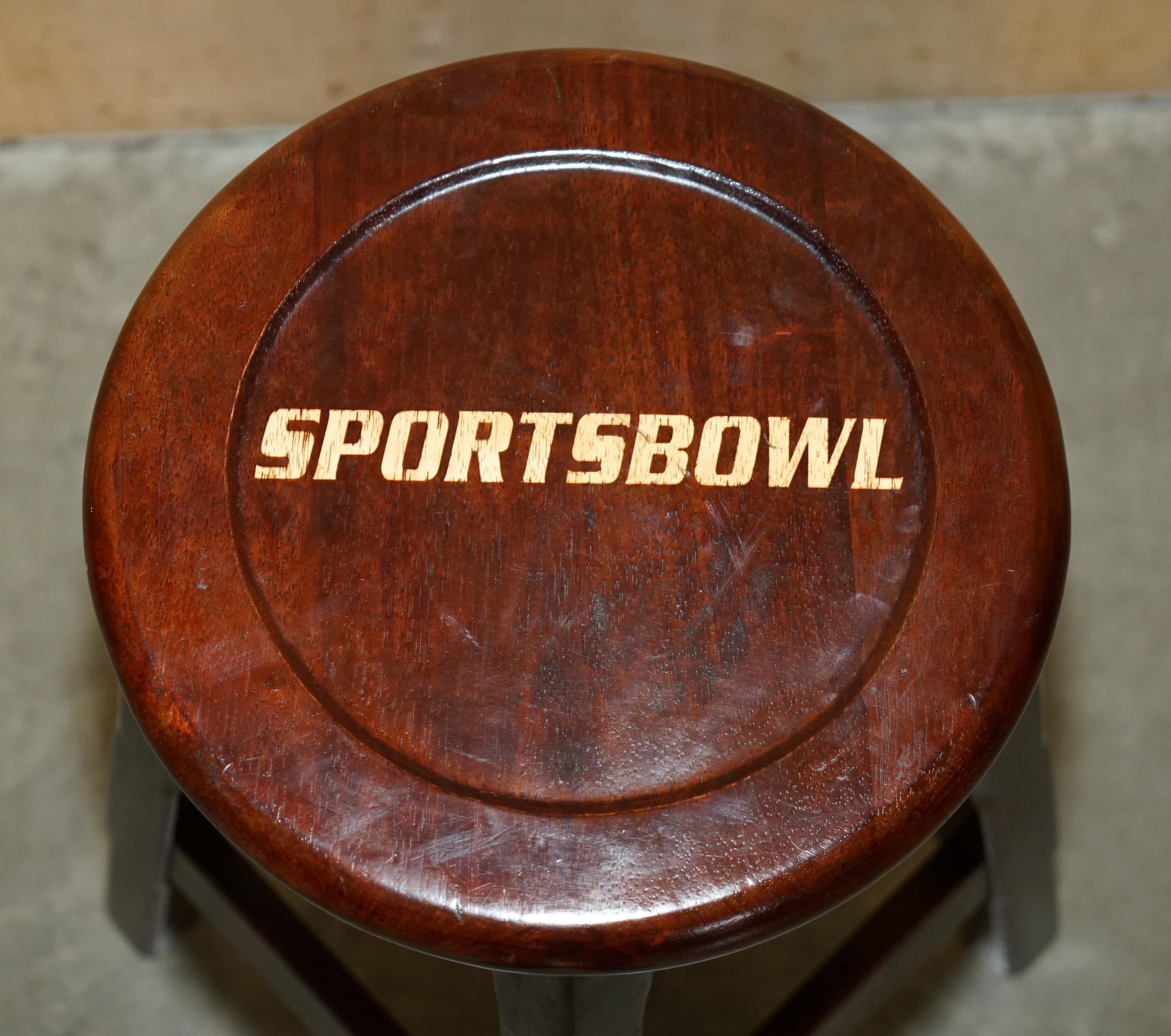 THREE ORIGINAL AMERICAN SPORTS BOWL KiTCHEN BAR PUB STOOLS IN HARDWOOD For Sale 4