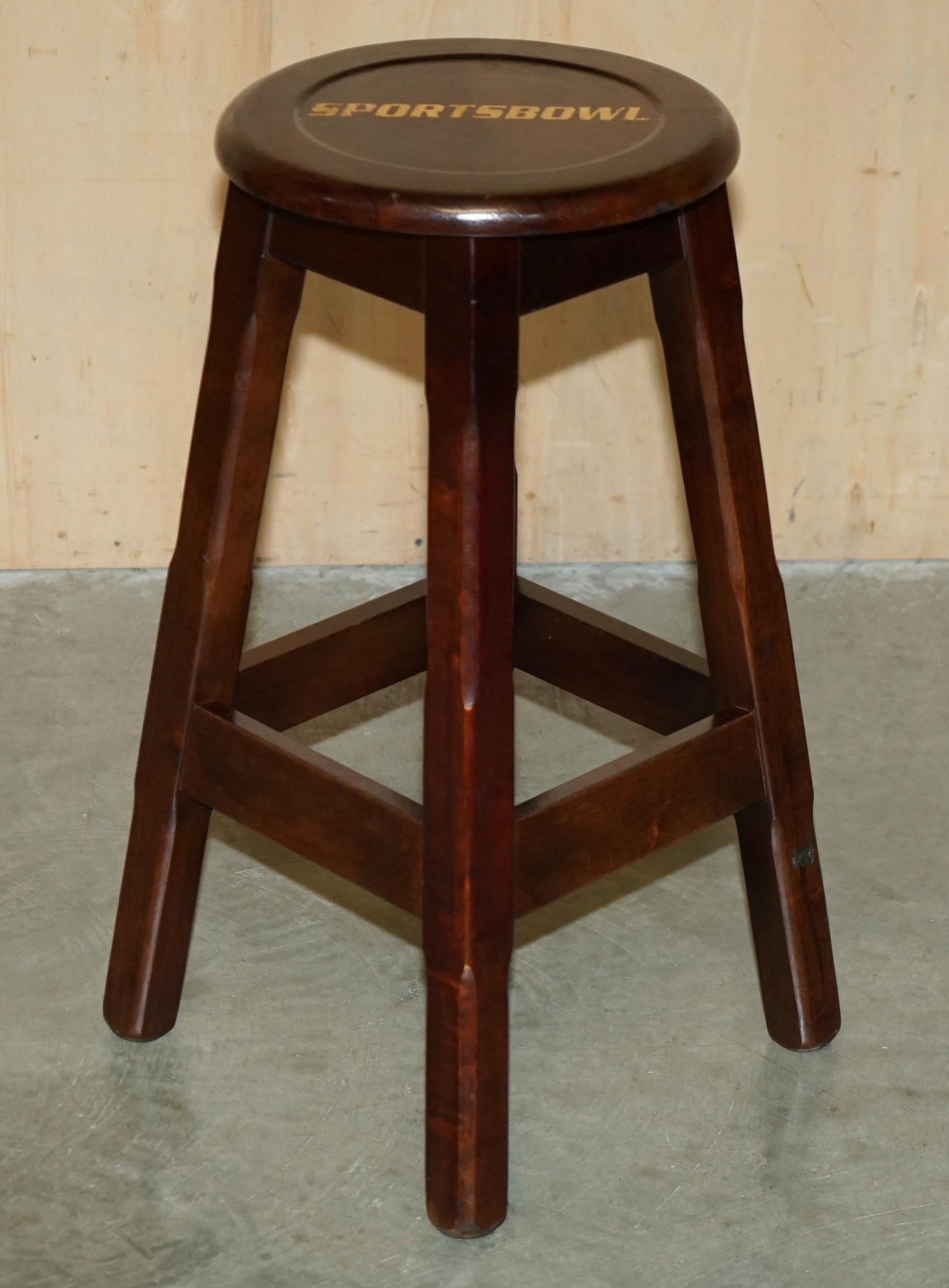 THREE ORIGINAL AMERICAN SPORTS BOWL KiTCHEN BAR PUB STOOLS IN HARDWOOD For Sale 5