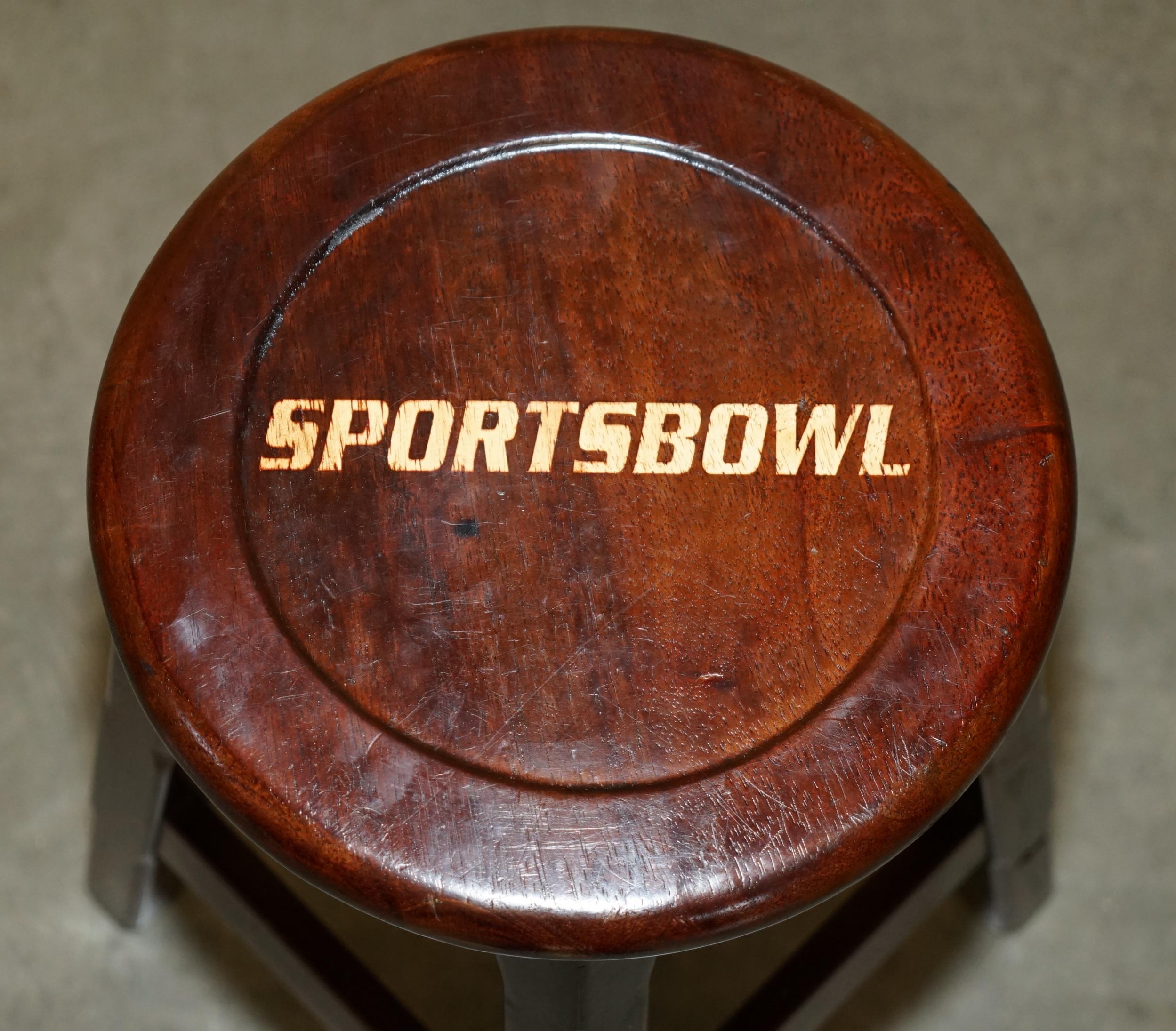 THREE ORIGINAL AMERICAN SPORTS BOWL KiTCHEN BAR PUB STOOLS IN HARDWOOD For Sale 6