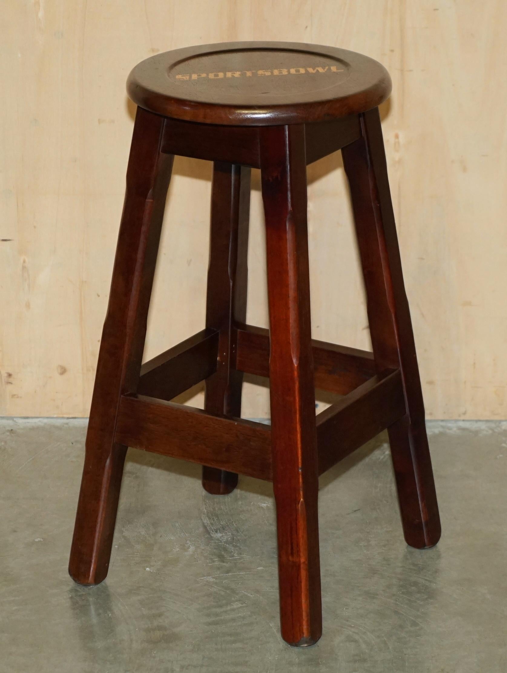Mid-Century Modern THREE ORIGINAL AMERICAN SPORTS BOWL KiTCHEN BAR PUB STOOLS IN HARDWOOD For Sale