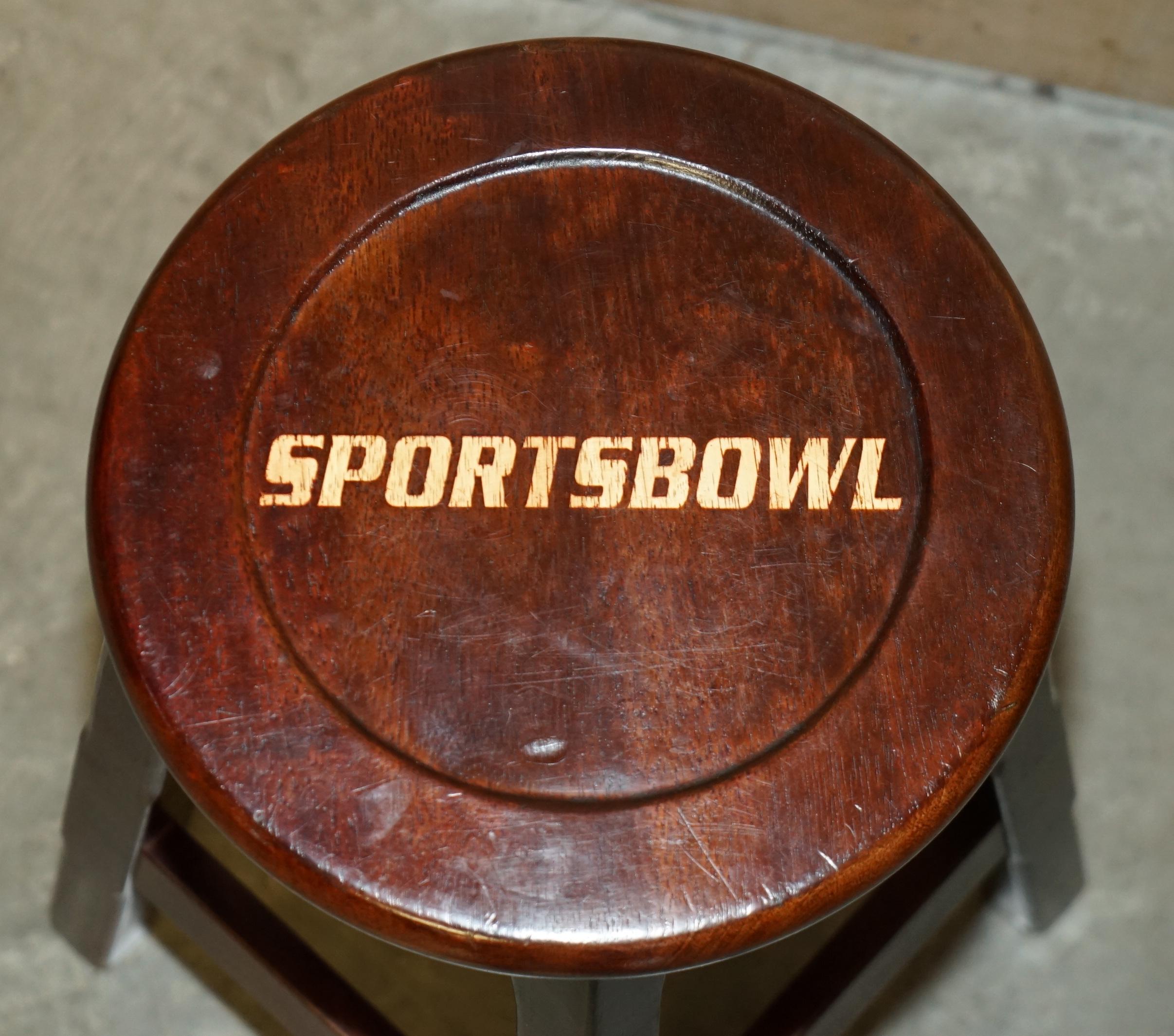Hand-Crafted THREE ORIGINAL AMERICAN SPORTS BOWL KiTCHEN BAR PUB STOOLS IN HARDWOOD For Sale