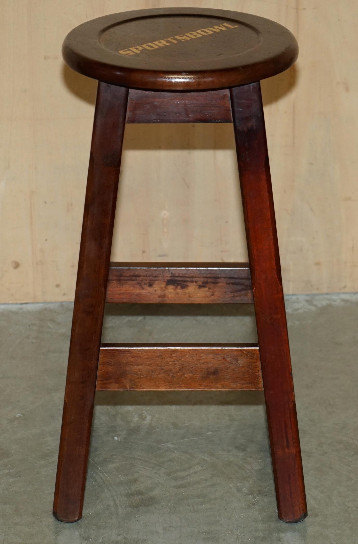 20th Century THREE ORIGINAL AMERICAN SPORTS BOWL KiTCHEN BAR PUB STOOLS IN HARDWOOD For Sale
