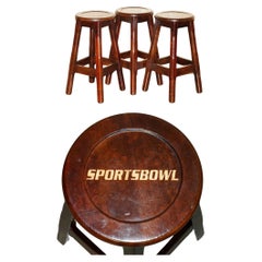 THREE ORIGINAL AMERICAN SPORTS BOWL KiTCHEN BAR PUB STOOLS IN HARDWOOD