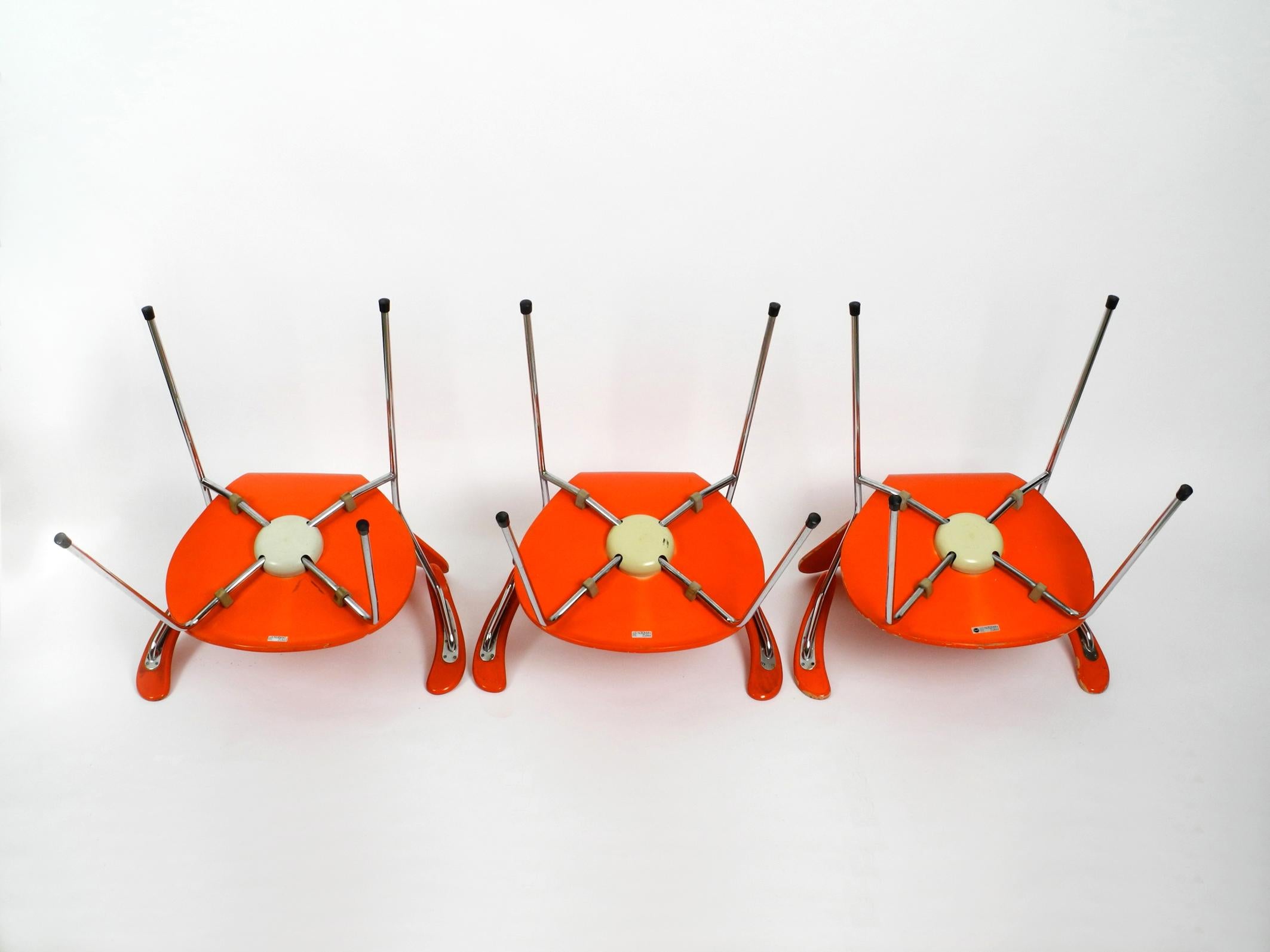 Danish Three Original Arne Jacobsen Armchairs in Orange Mod. 3207 of 1982 For Sale