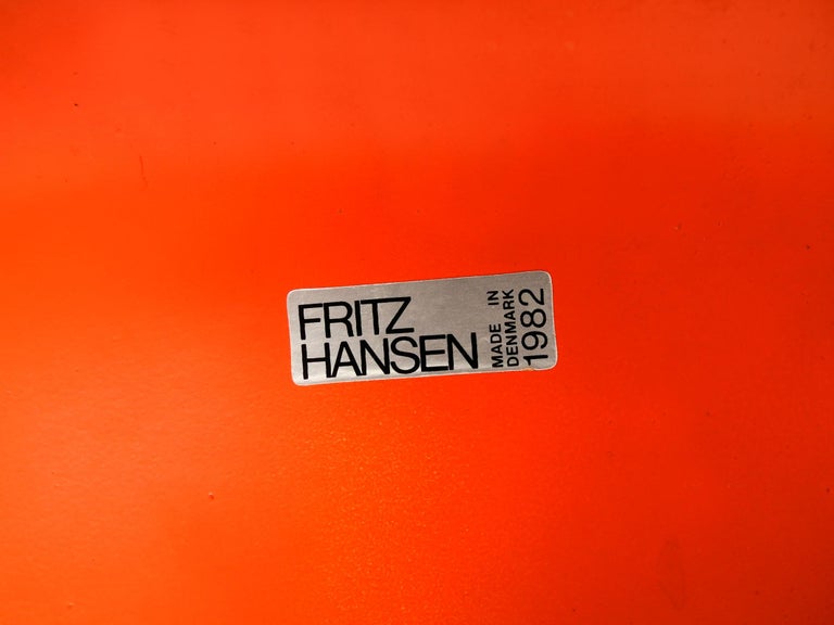 Three Original Arne Jacobsen Armchairs in Orange Mod. 3207 of 1982 For Sale at 1stDibs