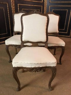 Three Original Antique Baroque Chairs, circa 1740 Solid Walnut Wood  hand carved