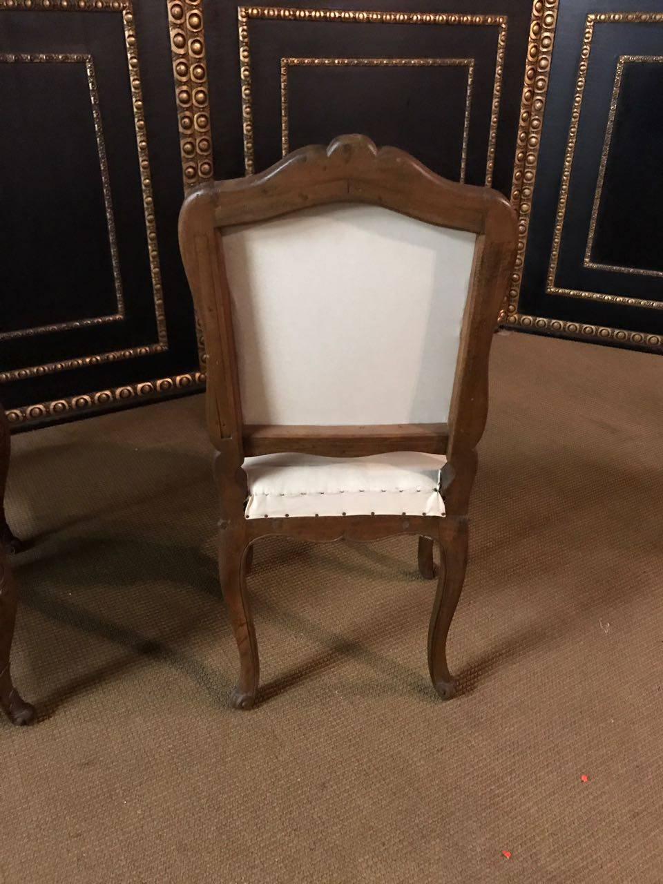 Three Original Antique Baroque Chairs, circa 1740 Solid Walnut Wood  hand carved For Sale 2