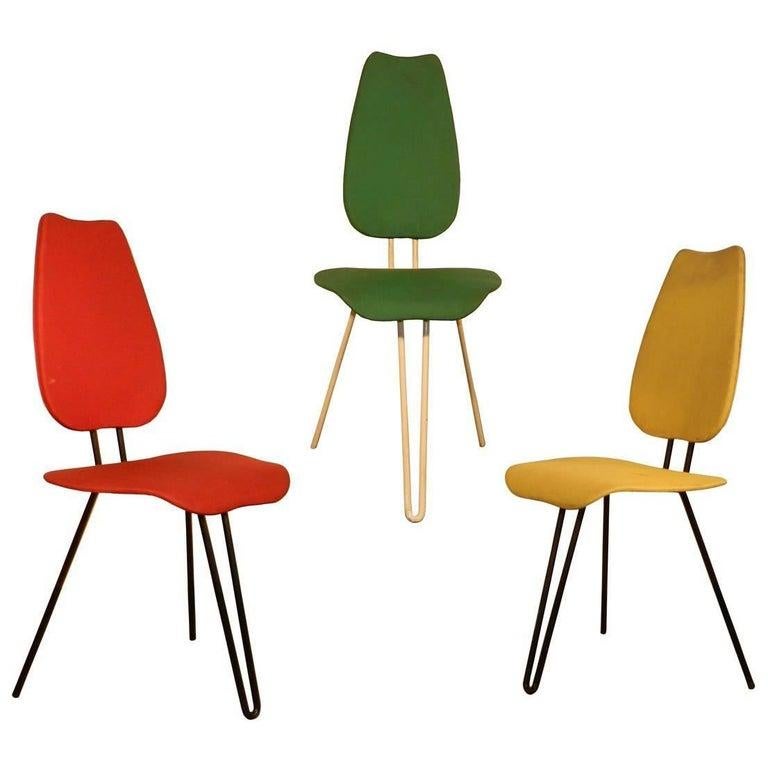 Mid-Century Modern Three Original Chairs, Seen in a Louis Sognot Design, circa 1945-1950 For Sale