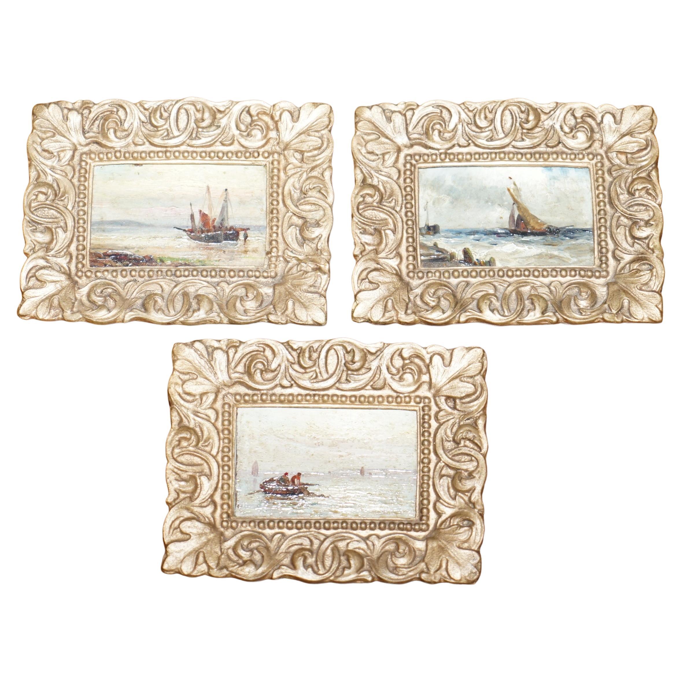 Three Original Gustave De Breanski Signed Minature Oil Paintings