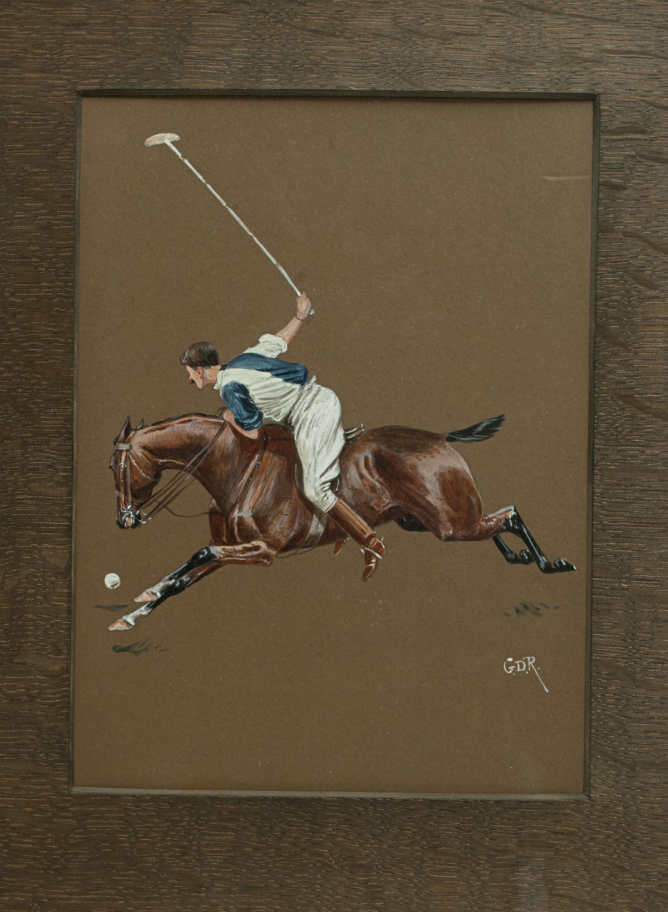 Three Original Polo Paintings by George Rowlandson In Good Condition For Sale In Oxfordshire, GB