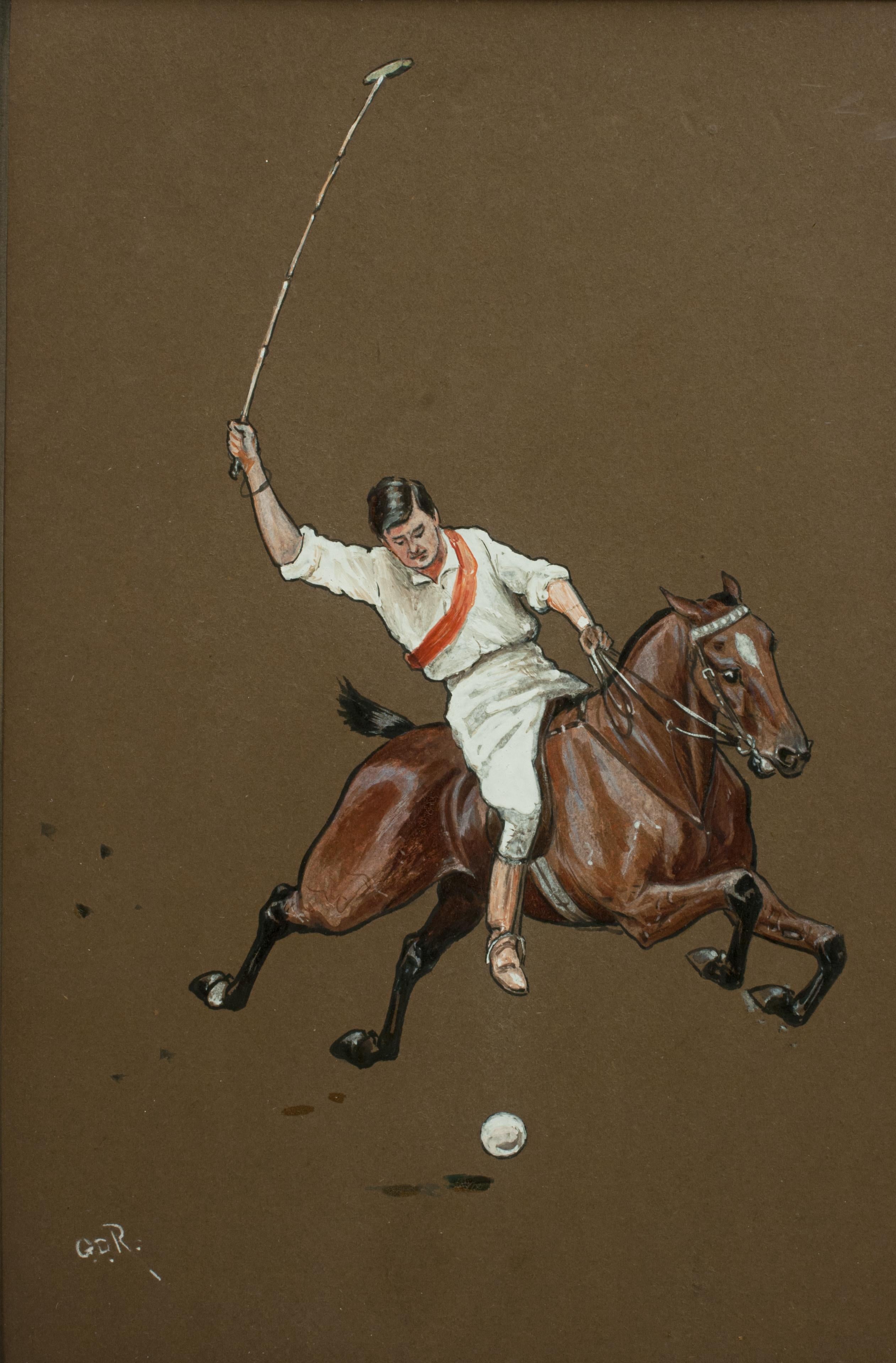 Early 20th Century Three Original Polo Paintings by George Rowlandson For Sale