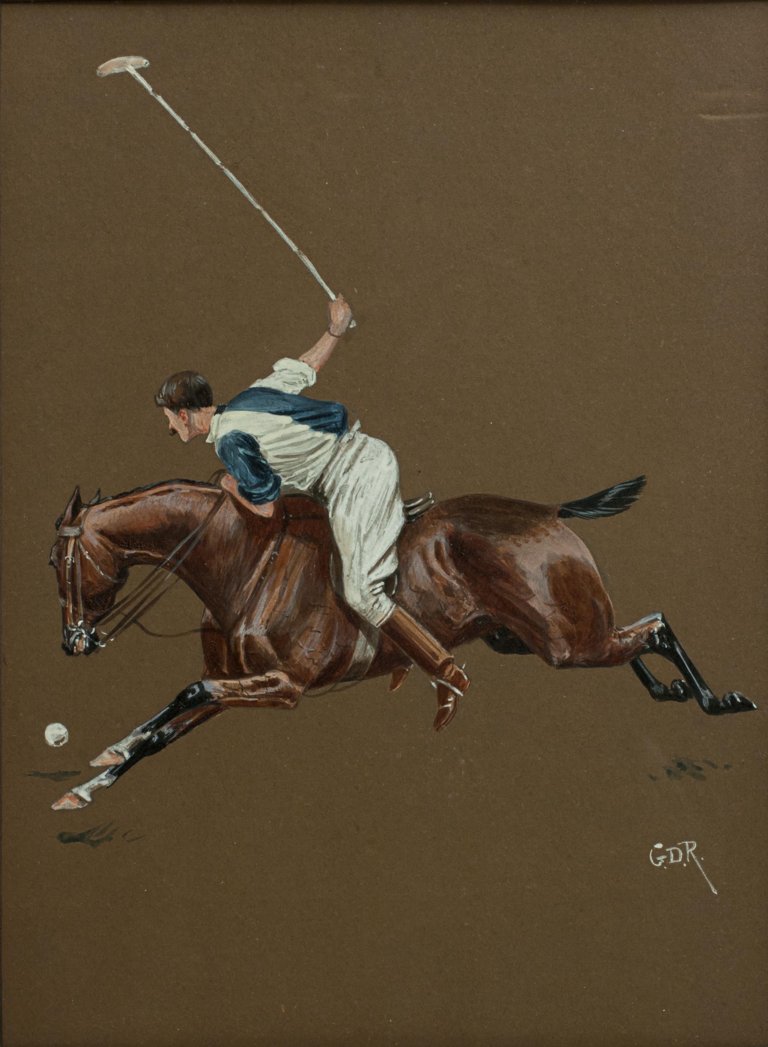 Wood Three Original Polo Paintings by George Rowlandson For Sale