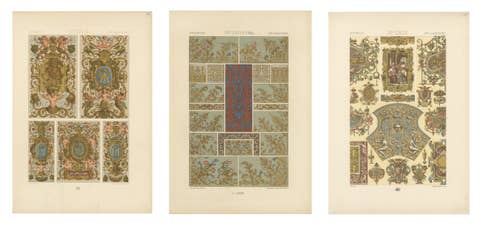 Three Original Renaissance Ornament Plates by Albert Racinet, 1873