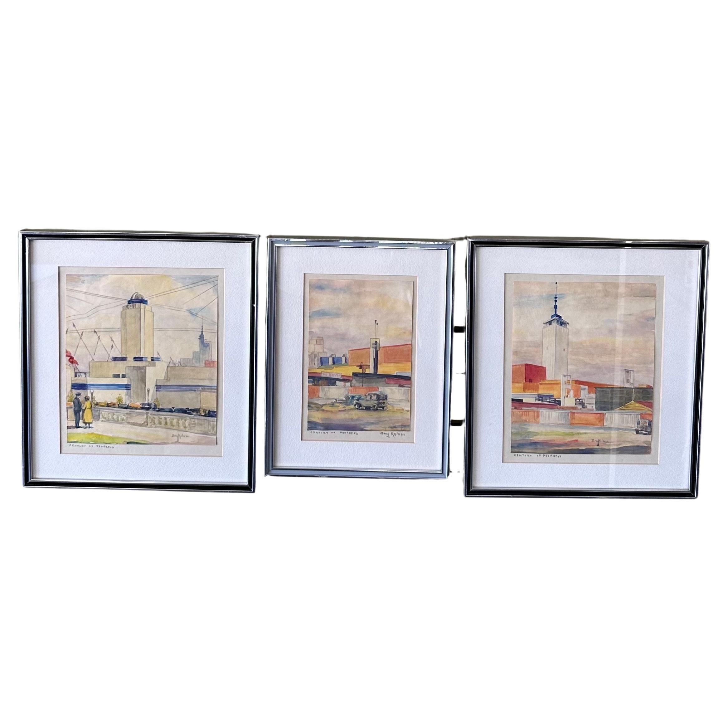 Trois aquarelles originales « Century of Progress » de Benjamin Kelman en vente 13