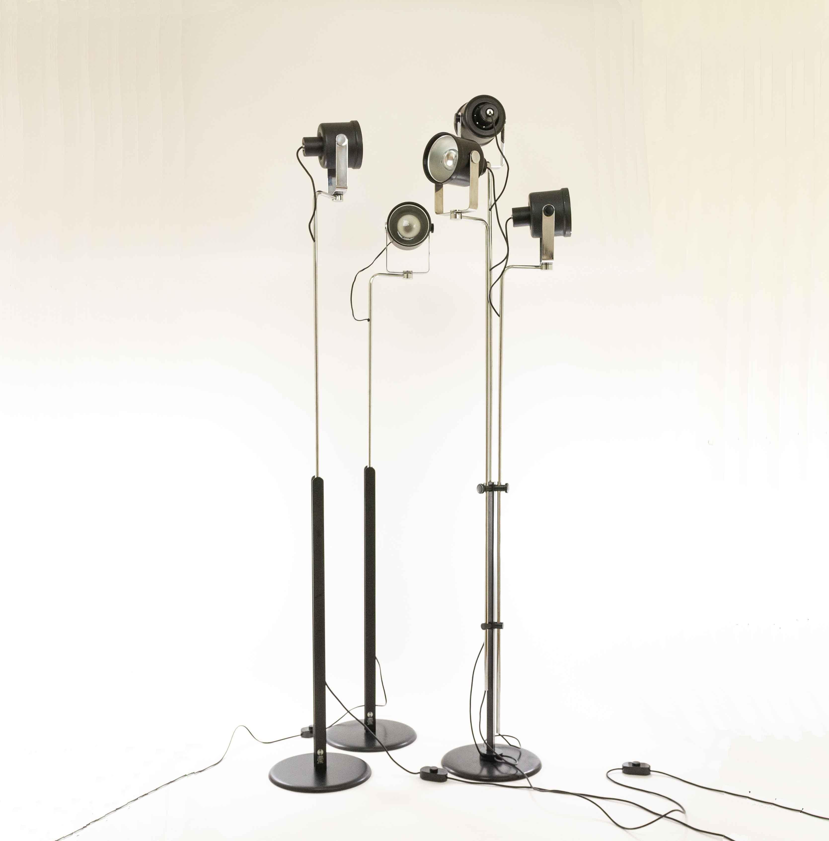 Unique set consisting of three different, but matching and rare floor lamps designed by Pio Luigi Brusasco and Giovanni Torretta for Luci illuminazione, Italy in 1970. The lamps are from the early more luxurious series; the name of the model is