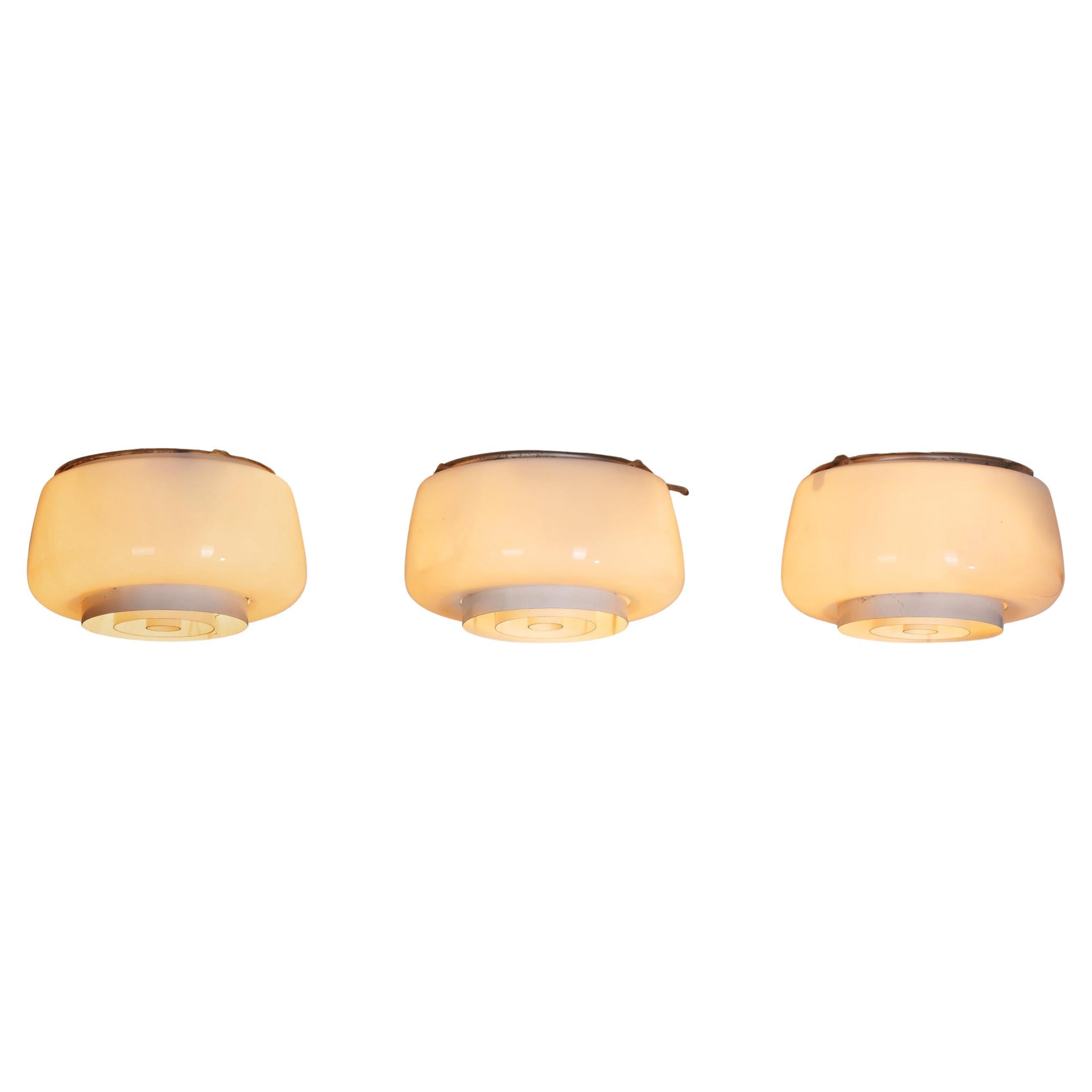 Three Paavo Tynell "A2-8" Opal Glass Ceiling Lights for Idman, Finland 1960s