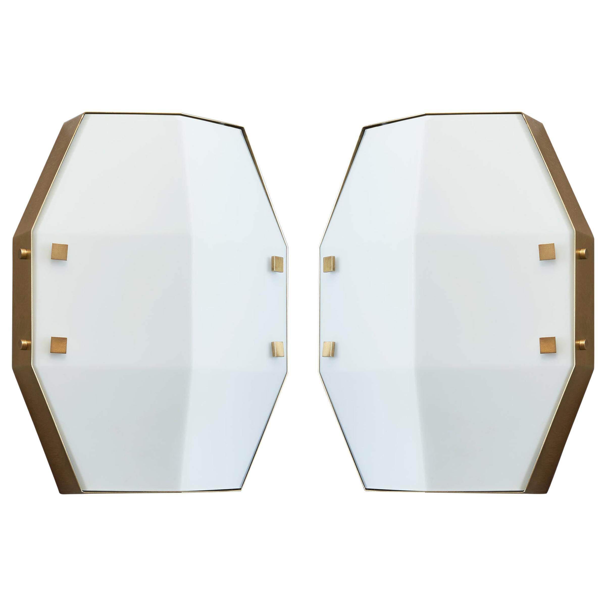  Arredoluce Pair of Sconces in Satin Opaline Glass, Italy, 1960s