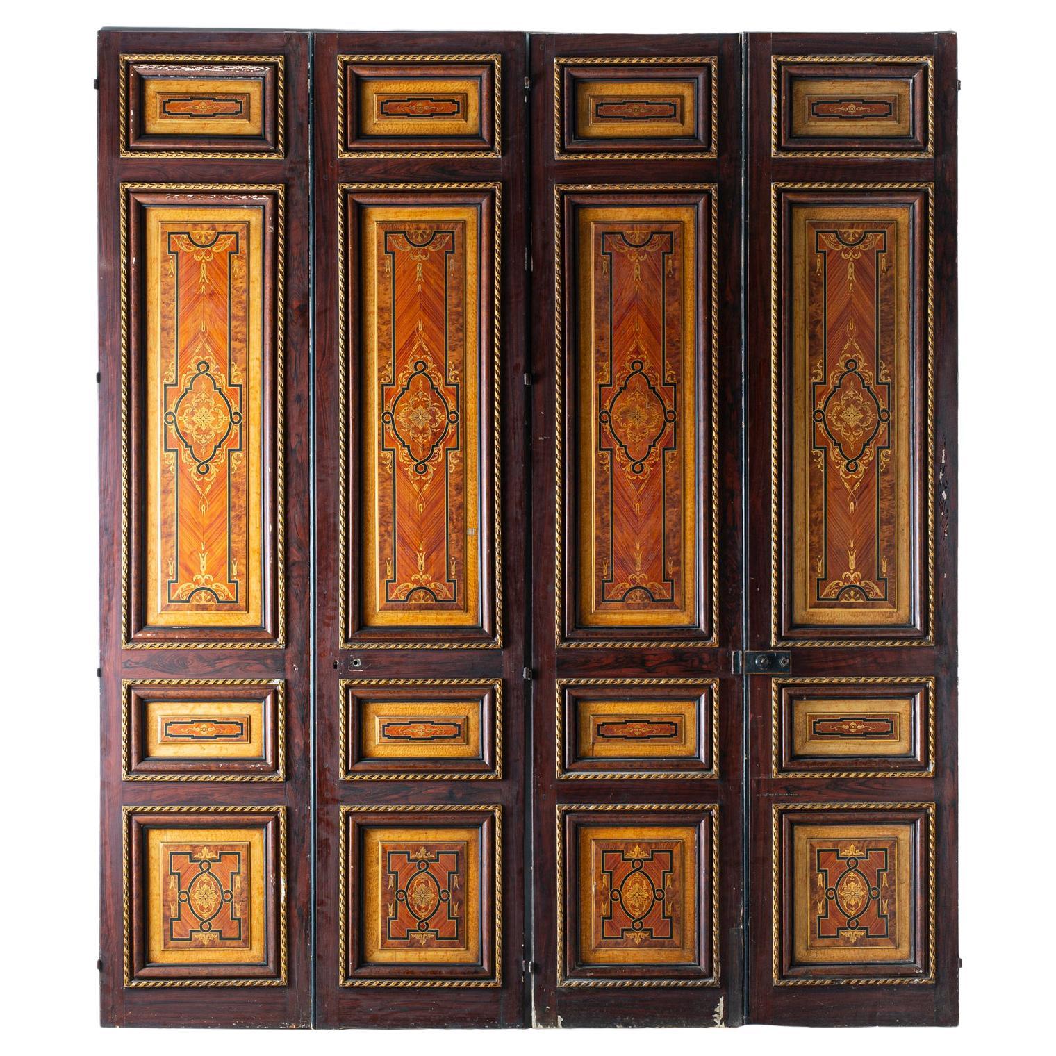 Drei Paare Doppeltüren aus dem 19. Jahrhundert mit Intarsienimitation bemalt im Angebot
