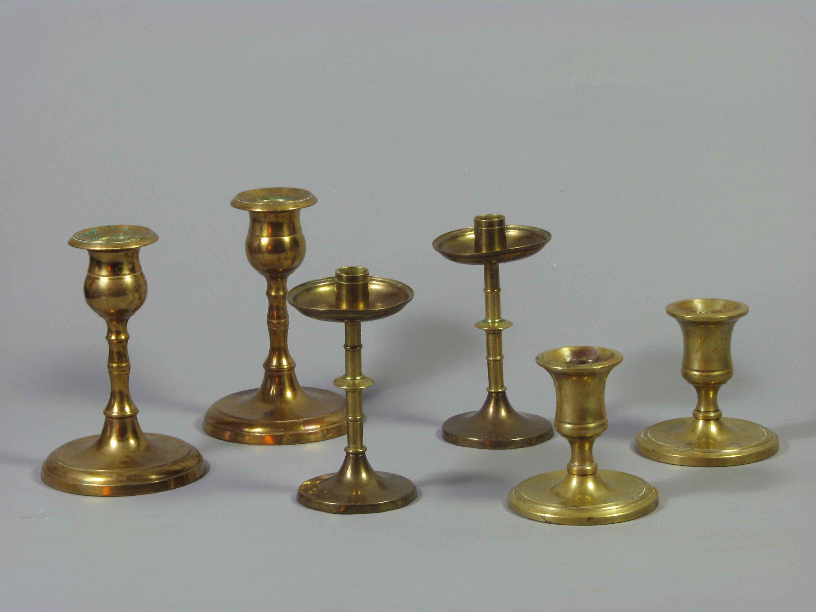 International Style Three Pairs of Brass Candlesticks, 19th Century For Sale